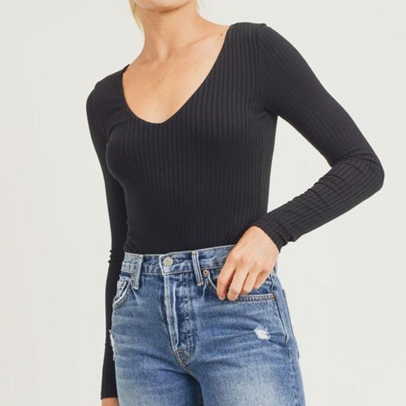 New! ☆ HP! Super Cozy Black Ribbed Snap-Open Bodysuit - Picture 2 of 4